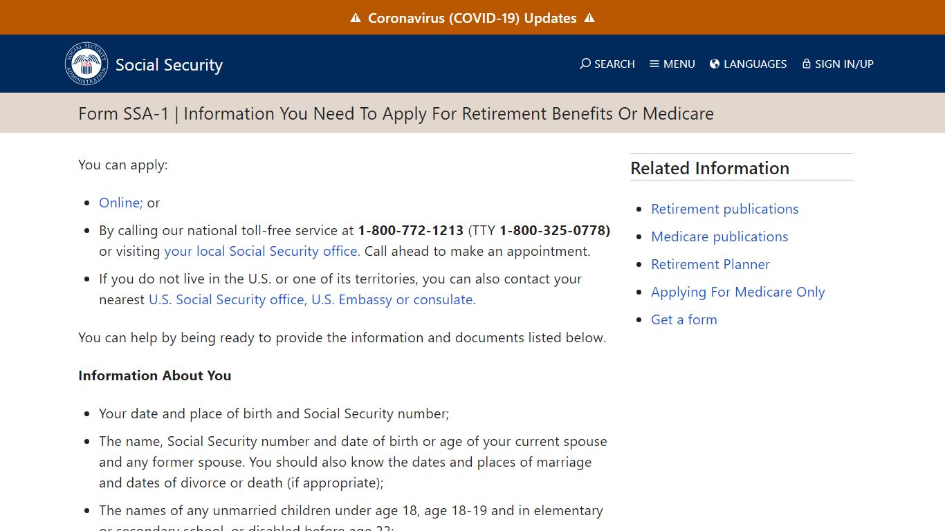 Form SSA-1 - Social Security Administration