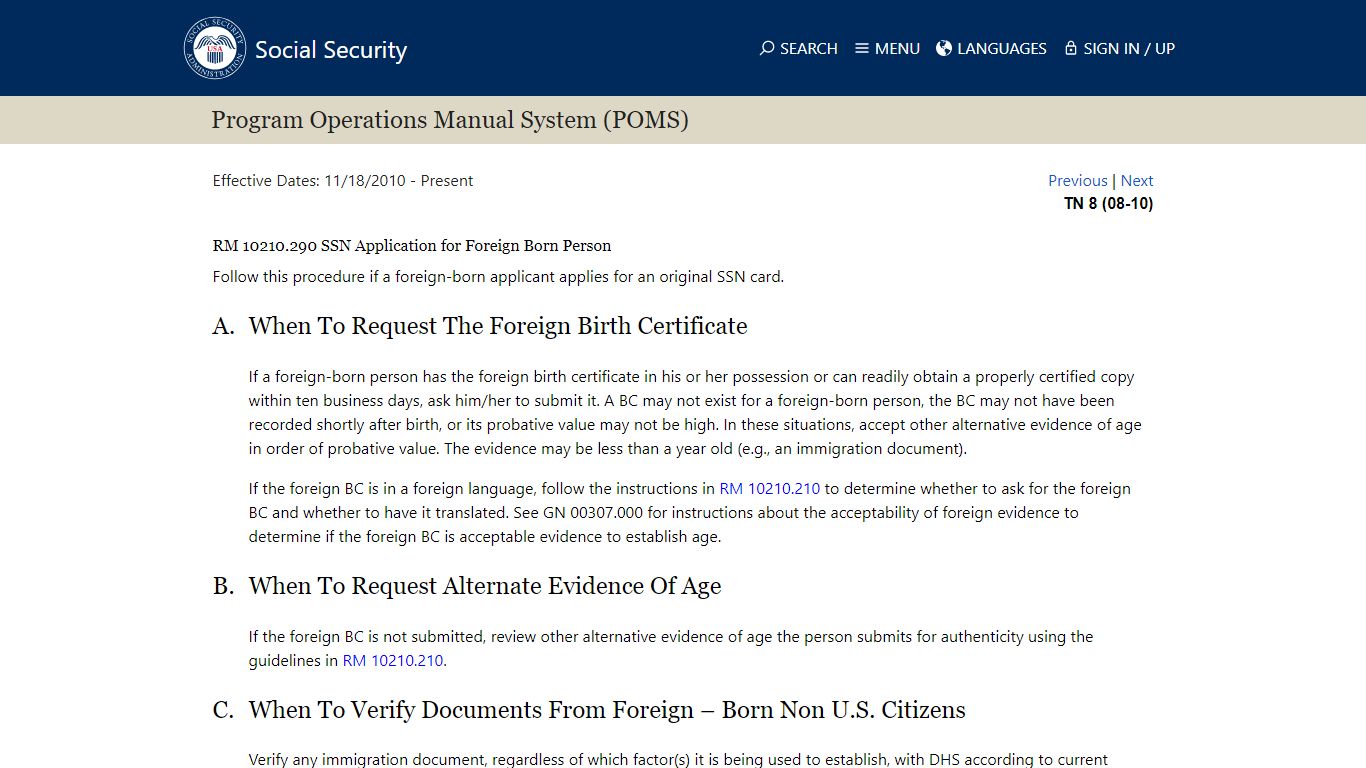 SSA - POMS: RM 10210.290 - Social Security Administration
